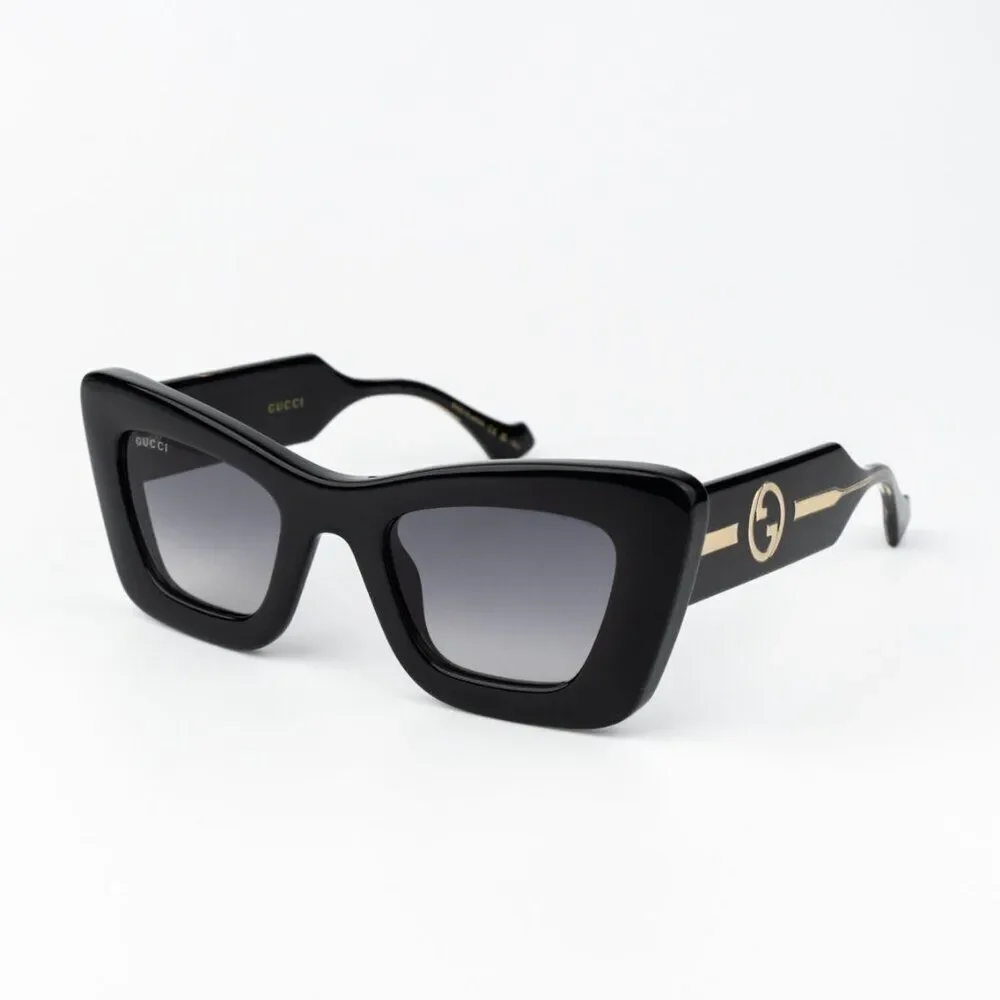 Gucci Women Sunglasses Black Crystal Grey Gradient Butterfly GG1552S 001 NEW